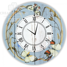 Голубое панно для стен Creative Wood Часы Цветы акварель